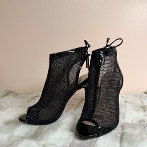 So Me Black Mesh Open Toe 4 1/2" Stiletto Heel Sling Back Ankle Booties